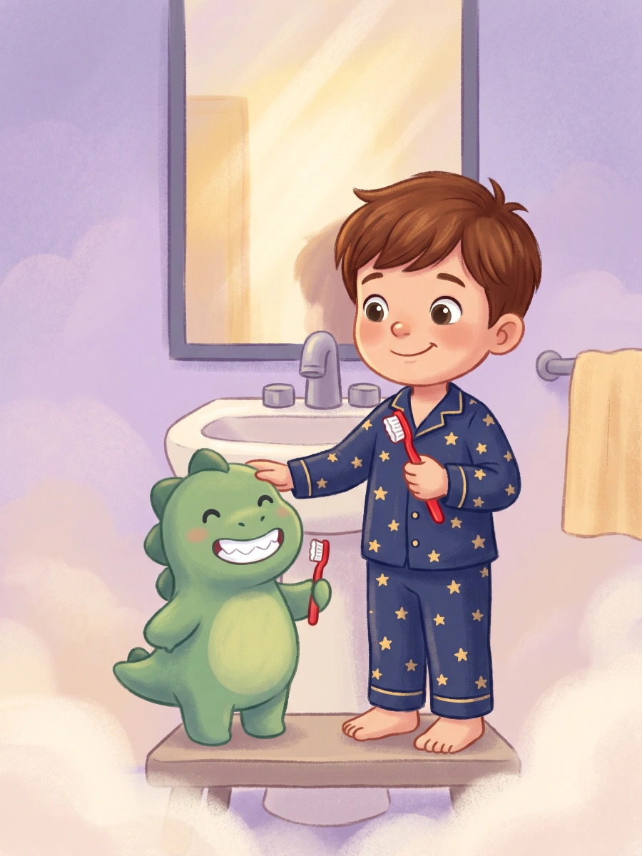 Brushing Teeth with Dino